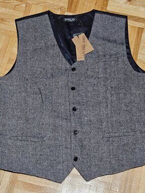 PJ Paul Jones Suit Vest Mens XL Gray Herringbone Tweed Waiscoat NWT